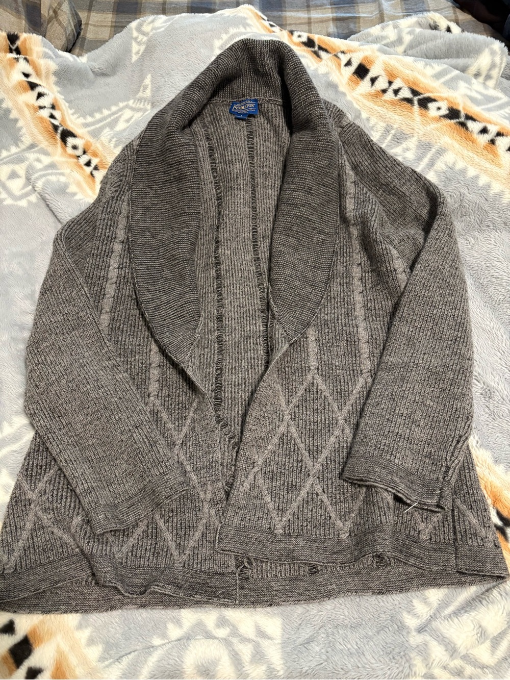 Pendleton Gray Women's Shawl Collar Diamond Knit Cardigan